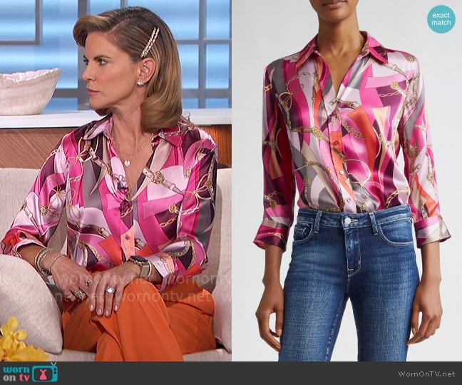 L'Agence Dani Blouse in Pink Multi worn by Natalie Morales on The Talk