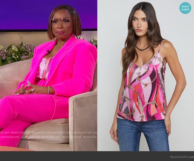 Jennifer’s pink chain print top on The Jennifer Hudson Show