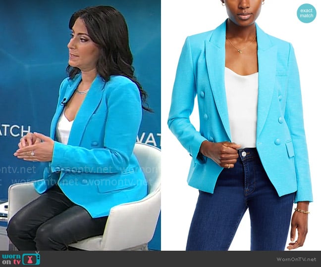 L'Agence Kenzie Blazer in Blue Atoll worn by Dr. Celine Gounder on CBS Mornings