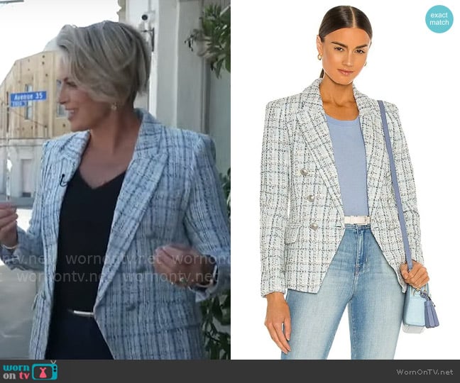 L'Agence Kenzie Blazer in Light Blue Tweed worn by Jamie Yuccas on CBS Mornings