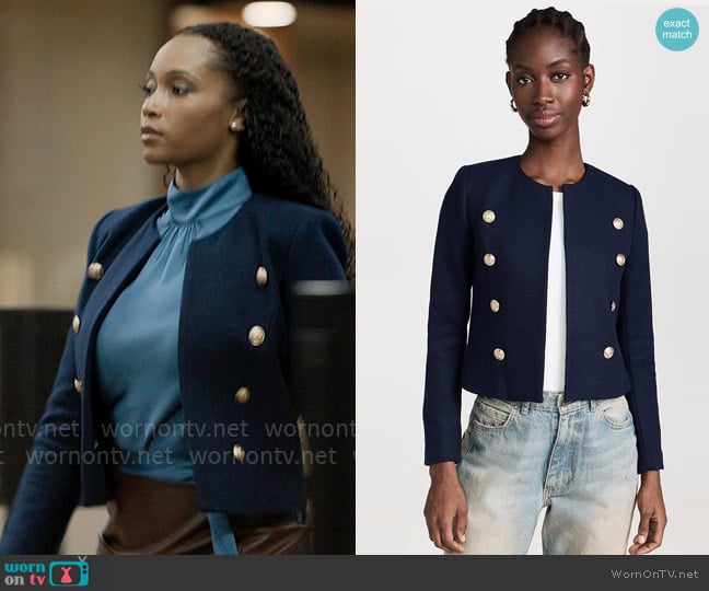 L'Agence True Collarless Jacket in Midnight worn by Andrea Freemann (Yaya DaCosta) on The Lincoln Lawyer