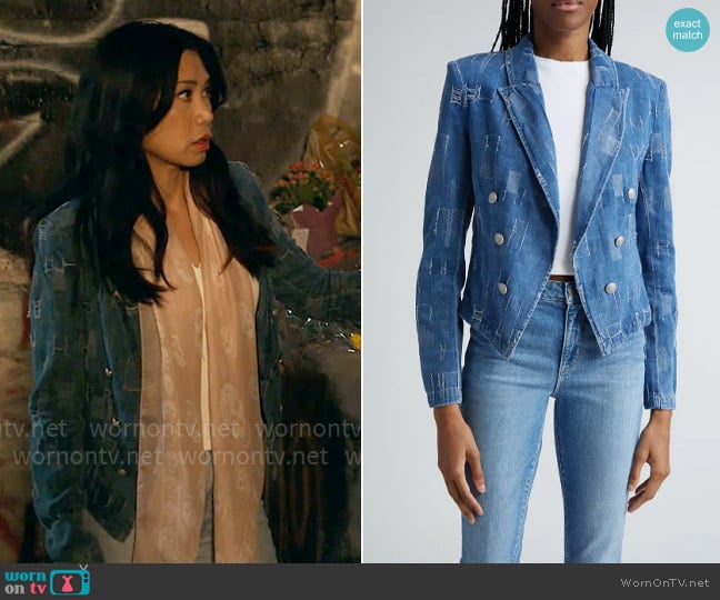 Mel’s distressed denim blazer on The Equalizer