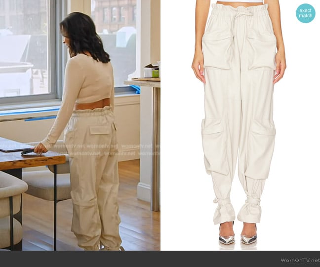 Jessel’s ivory leather cargo pants on RHONY