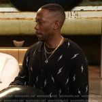 Lamorne Morris’s black lightning bolt cardigan on The Drew Barrymore Show