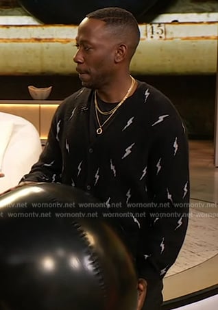 Lamorne Morris's black lightning bolt cardigan on The Drew Barrymore Show