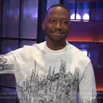 Lamorne Morris’s city print sweater on The Kelly Clarkson Show