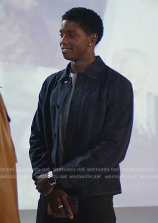 Lando's navy striped shirt on All American Homecoming