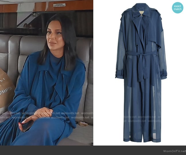 LaPointe Sheer Georgette Trench Coat worn by Jessel Taank on The Real Housewives of New York City