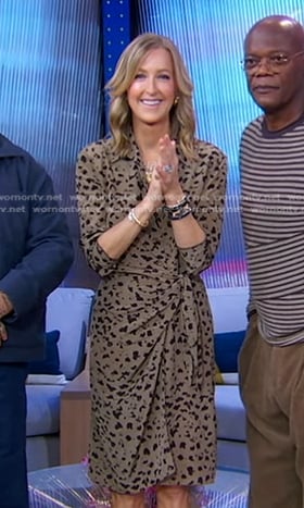 Lara’s beige leopard wrap dress on Good Morning America