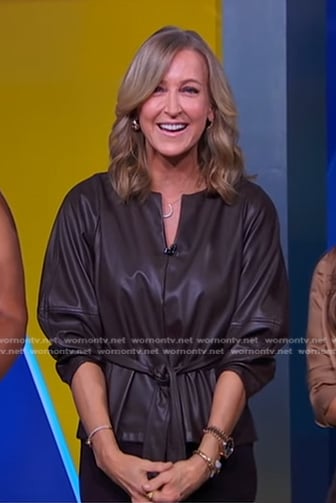 Lara’s brown tie waist leather top on Good Morning America