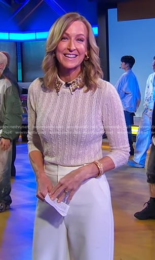 Lara’s ivory embellished collar sweater on Good Morning America