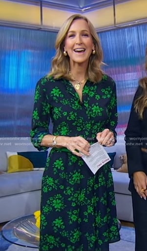 Lara's navy and green floral shirtdress on Good Morning America