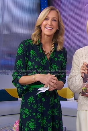 Lara’s navy and green floral shirtdress on Good Morning America