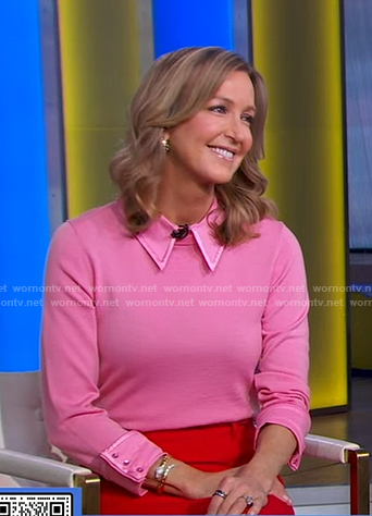 Lara's pink collared sweater on Good Morning America
