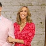Lara’s red printed wrap dress on Good Morning America
