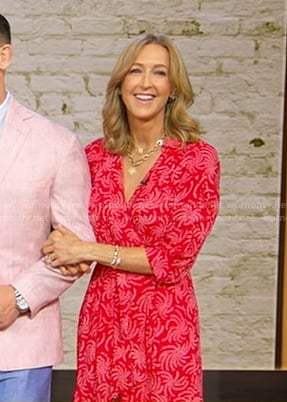 Lara's red printed wrap dress on Good Morning America