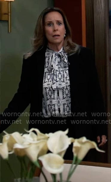 Laura’s black and white printed blouse on General Hospital