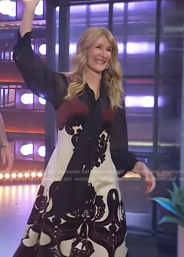 Laura Dern's paisley embroidered dress on The Kelly Clarkson Show