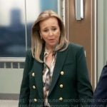 Laura’s green blazer with gold buttons on General Hospital