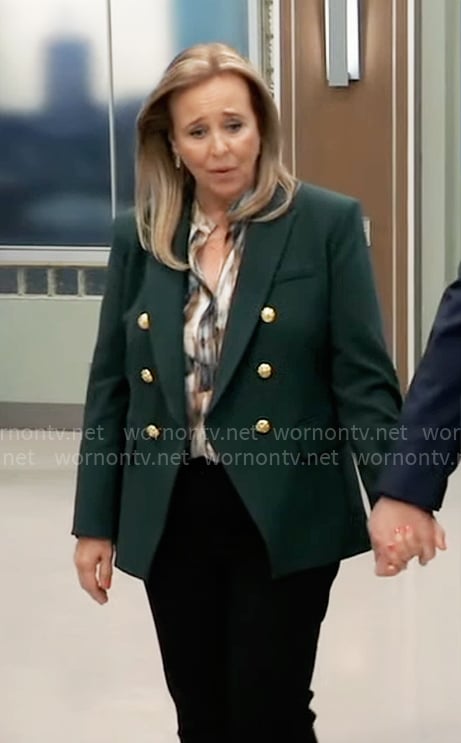 Laura's green blazer with gold buttons on General Hospital