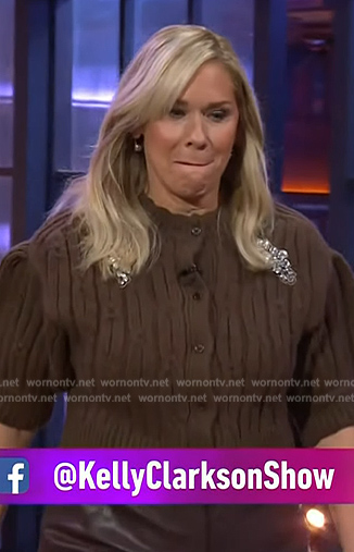 Leanne Morgan's brown embellished short sleeve sweater on The Kelly Clarkson Show