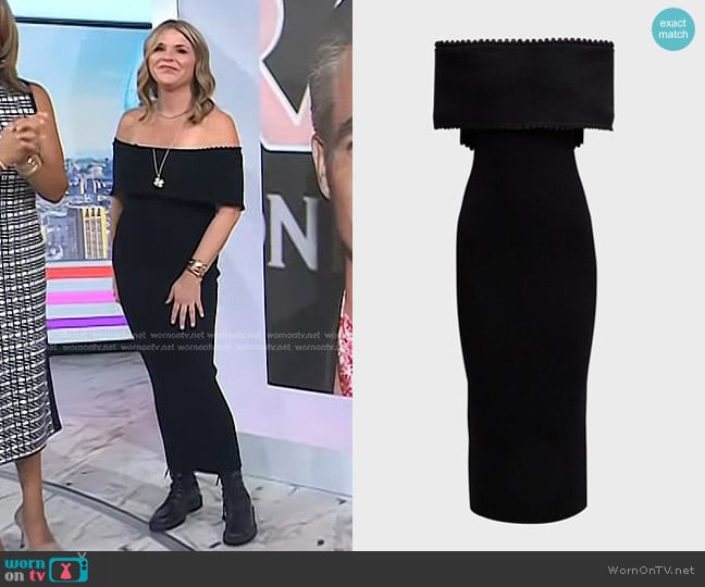 Lela Rose Off-Shoulder Midi Dress with Scalloped Trim worn by Jenna Bush Hager on Today