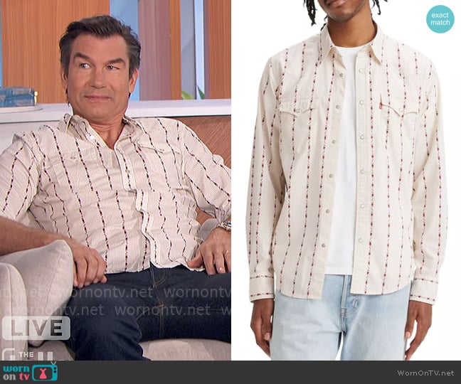 Levis Classic Standard Fit Western Shirt in Aaron Floral Stripe Egret worn by Jerry O'Connell on The Talk