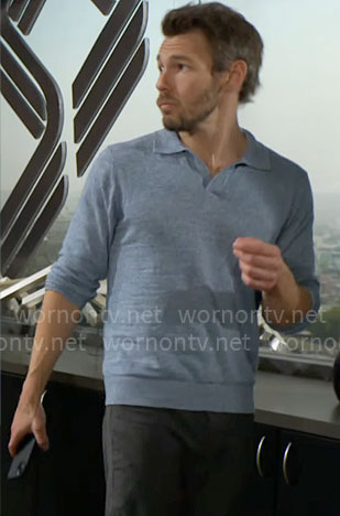 Liam's blue collared sweater on The Bold and the Beautiful