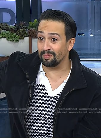 Lin-Manuel Miranda's white geo stripe polo on Today