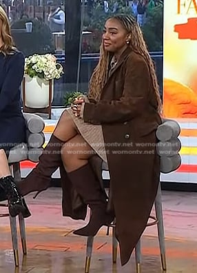 Lindsay Peoples' brown suede coat on Today