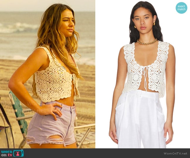 Line & Dot Mae Crochet Tie Top worn by Sarah Cameron (Madelyn Cline) on Outer Banks