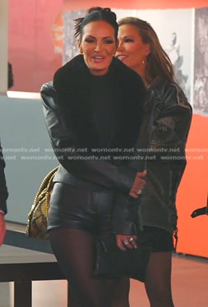 Lisa's black fur trim leather jacket and shorts on The Real Housewives of Salt Lake City