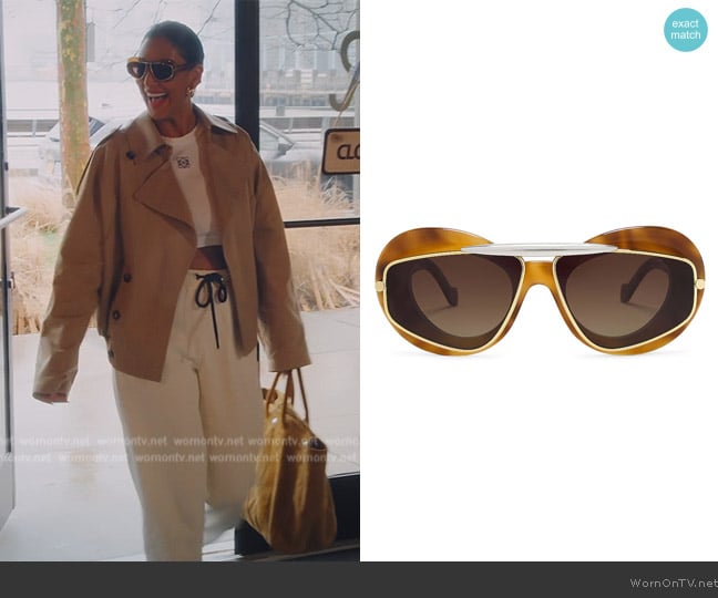 Loewe Wing aviator sunglasses worn by Jessel Taank on The Real Housewives of New York City