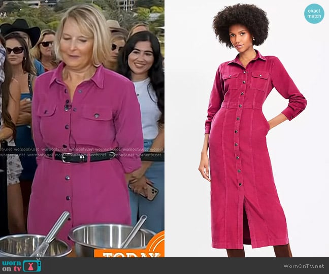 Loft Corduroy Midi Pocket Shirtdress in Magenta Haze worn by Noelle Barille on Today