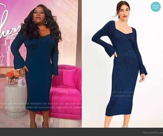 Loft Ribbed Trumpet Sleeve Midi Sweater Dress worn by Sherri Shepherd on Sherri