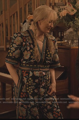 Loretta's floral embroidered jumpsuit on Only Murders in the Building