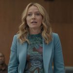 Lorna’s blue suit, floral top, and polka dot bag on The Lincoln Lawyer