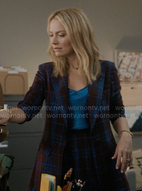 Lorna's burgundy and blue plaid blazer and shorts set on The Lincoln Lawyer