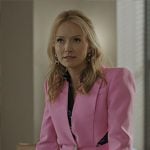 Lorna’s pink cutout blazer and blue lips print shirt and skirt set on The Lincoln Lawyer