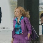 Lorna’s purple suit and blue printed blouse on The Lincoln Lawyer