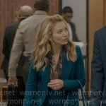 Lorna’s teal suit with printed blouse on The Lincoln Lawyer