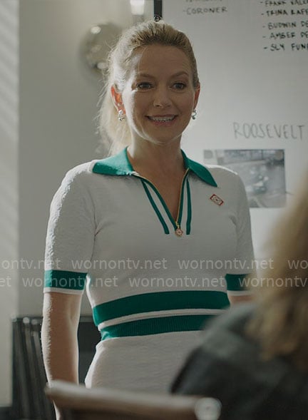 Lorna's white and green cropped polo top and skirt set on The Lincoln Lawyer