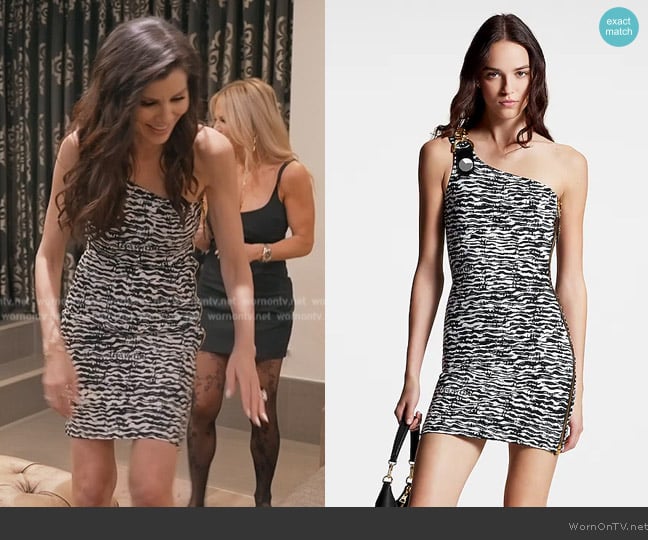 Louis Vuitton Ink Tiger One Shoulder Dress worn by Heather Dubrow on The Real Housewives of Orange County