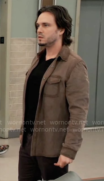 Lucky's brown suede shirt jacket on General Hospital