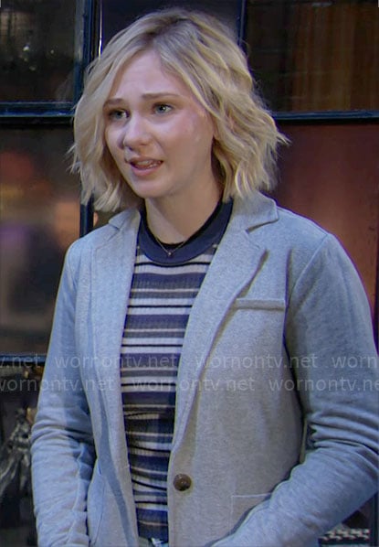 Lucy's striped sweater with grey blazer on The Young and the Restless