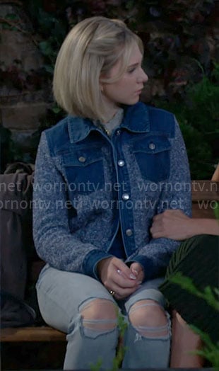 Lucy's blue denim and knit jacket on The Young and the Restless