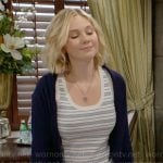 Lucy’s striped tank top and purple checked backpack on The Young and the Restless