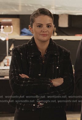 Mabel’s textured wave shirt and tweed jacket on Only Murders in the Building