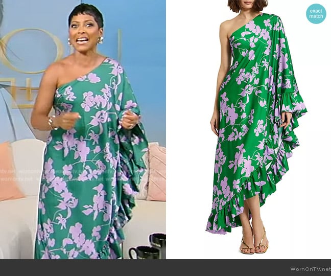 Mac Duggal Floral Draped Asymmetric Maxi Dress worn by Tamron Hall on Tamron Hall Show