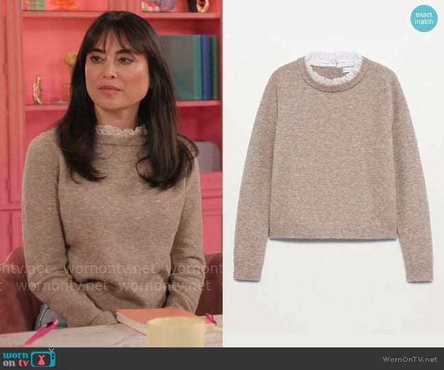 Mango Wool Knitted Shirt Sweater worn by Lisa Friedman on Celebrations with Lacey Chabert